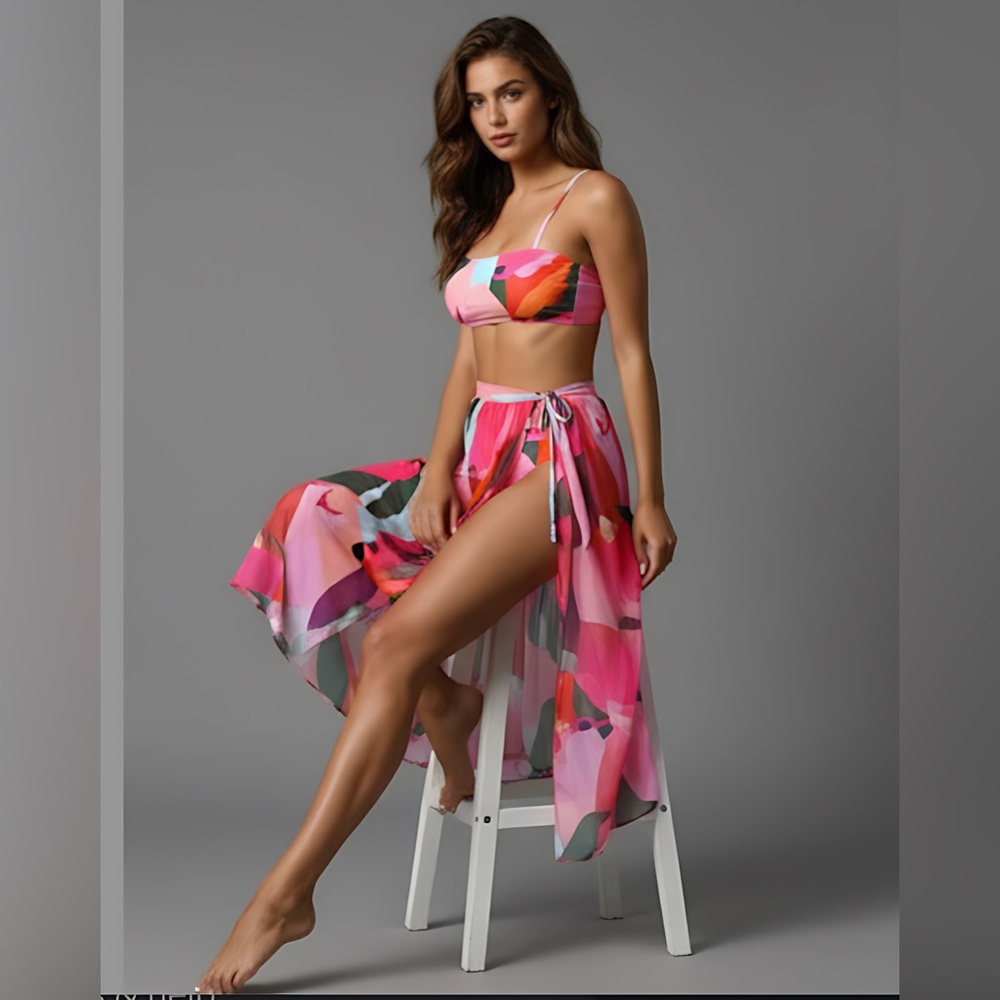 Graphic 3pc Bikini Swimsuit & Beach Skirt - Picture 4 of 10